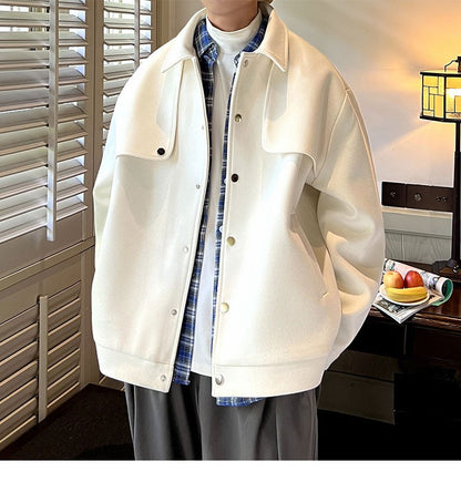 Winter Short Woolen Coat Men Warm Retro Thickened Woolen Jacket Men Streetwear Korean Loose Woolen Coat Mens Oversized Overcoat