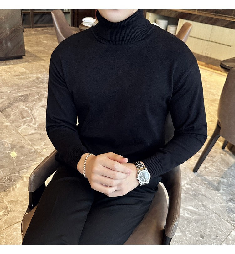 Korean Fashion Autumn Winter Sweaters Men Pullovers Fleece Turtleneck Knitted Sweatshirt Warm Bottoming Shirts