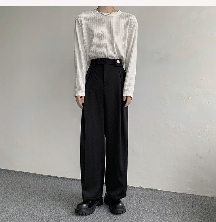 2023 New Black Suit Pants Men Fashion Social Mens Dress Pants Korean Loose Oversized Wide Leg Pants Mens Formal Trousers M-2XL