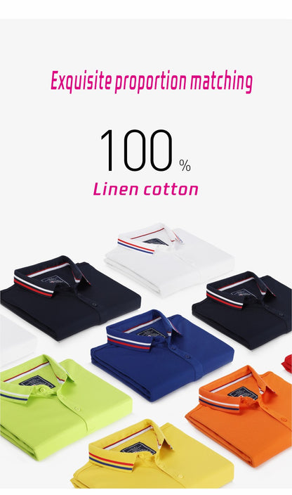 100% linen cotton polo shirt, T-shirt, breathable collar, short sleeved, custom printed logo, embroidered men's and women's work