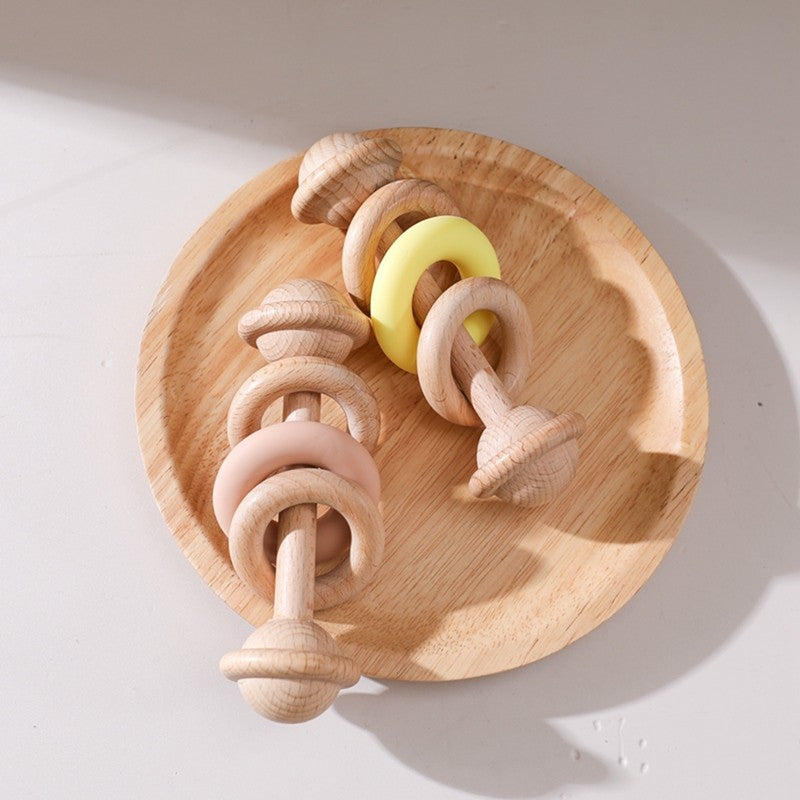 1Pc Baby Wooden Rattle Teether Toys Beech Wooden Ring Star Hand Music Rattle Teething Baby Toys Montessori Toys For Kids Gift