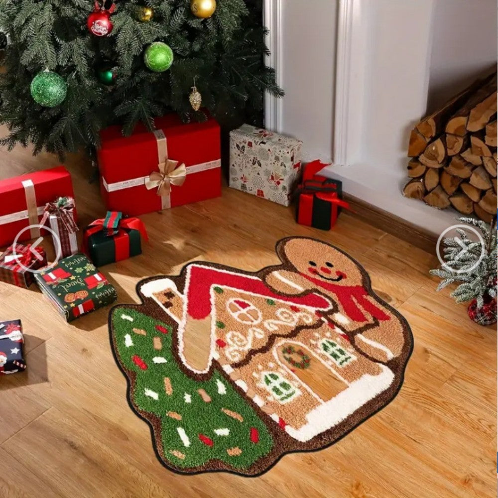 VIAMA Christmas Faux Cashmere Rug - Unique Shape Soft Non-Slip Bathroom Mat for Bedroom & Holiday Home Decor