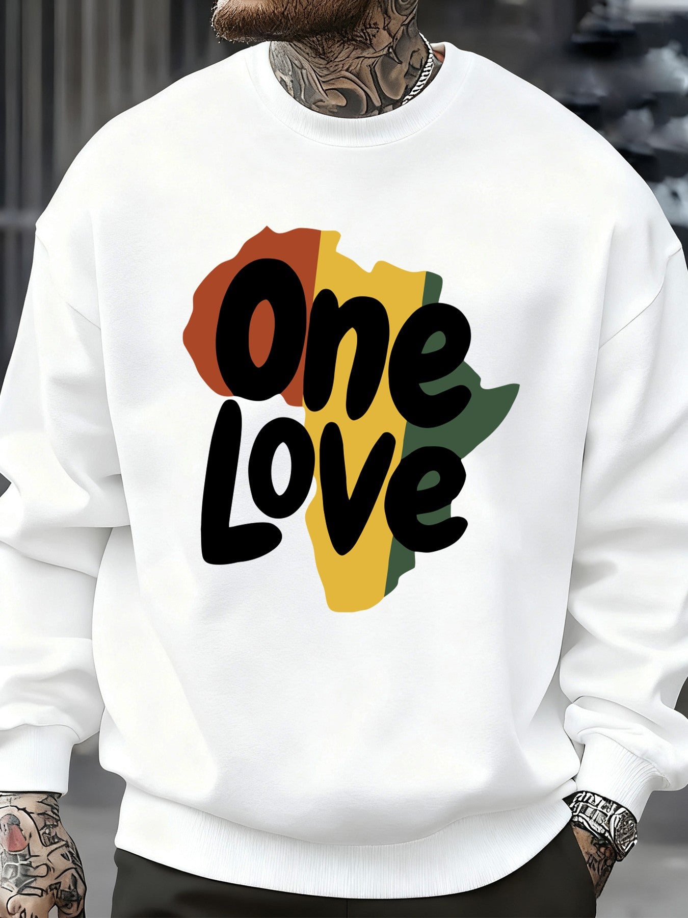 One Love African Continent Prints Sweatshirt Men Crewneck Clothes Autumn Fleece Pullover Oversized Multicolor Streetwear Unisex