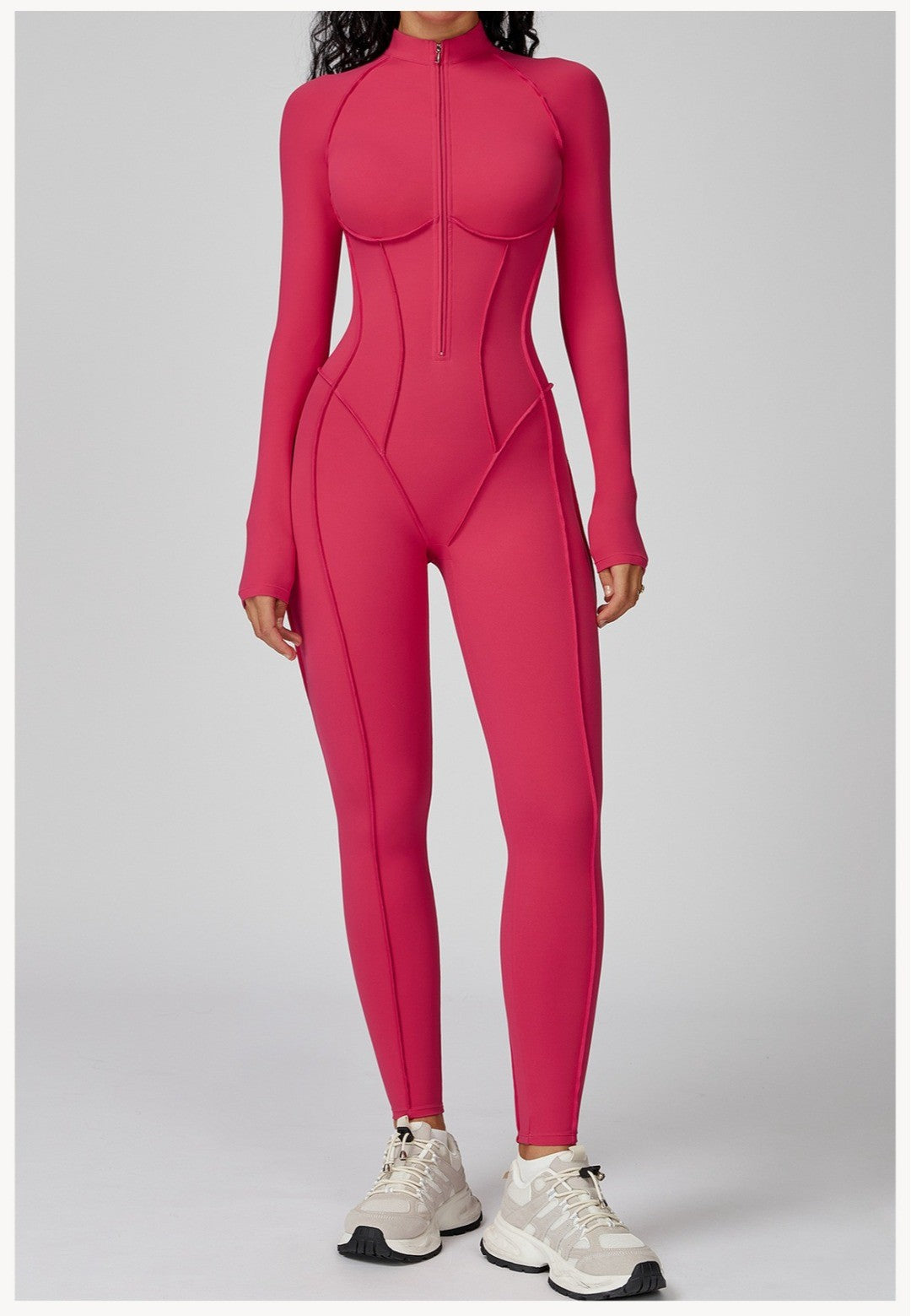 Seamless Yoga Jumpsuit Peach Hip High Elasticity Zipper Bodysuit Long Sleeves One-Piece Workout Clothes Gym Leggings Sportswear