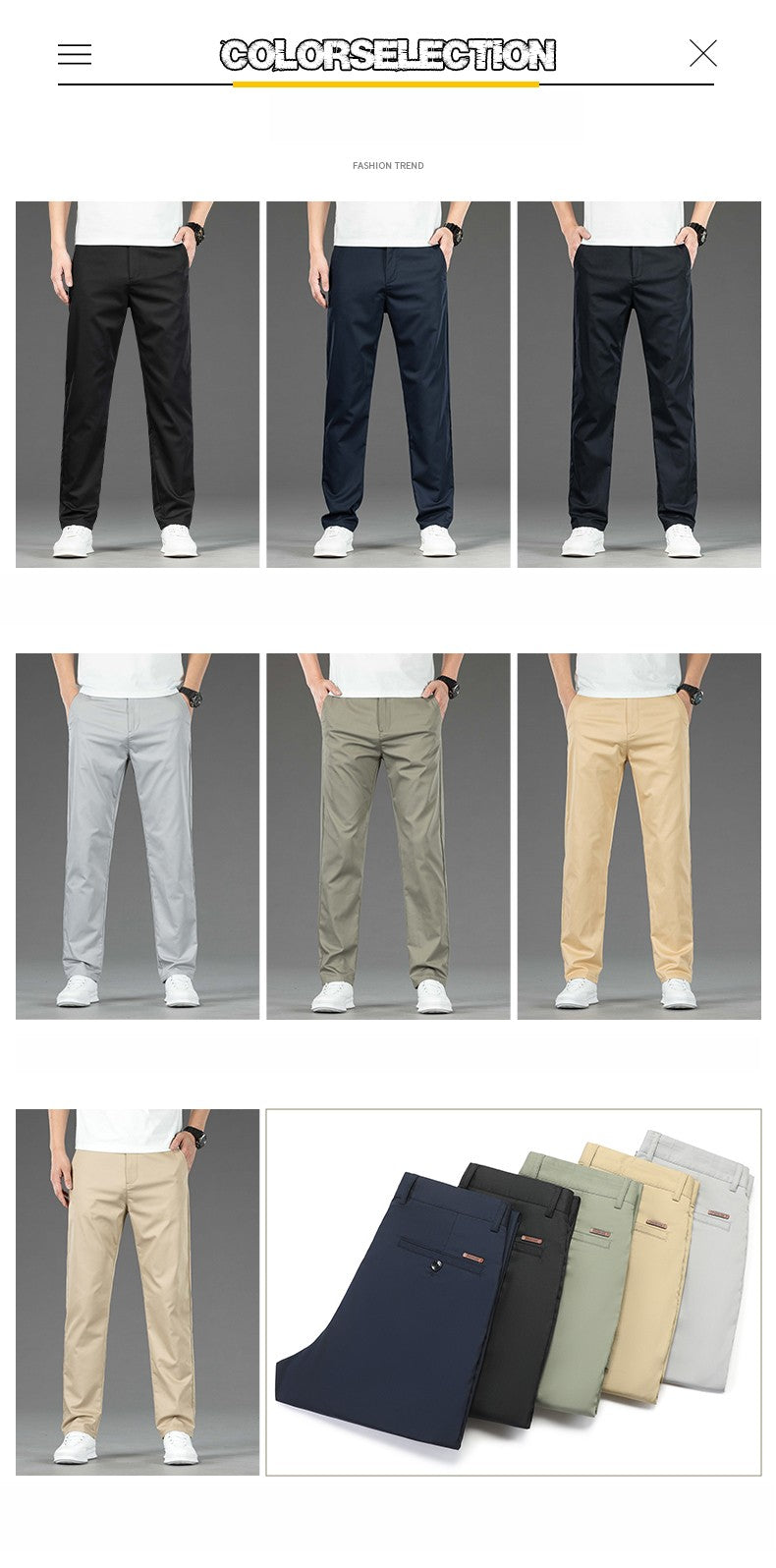 Spring Summer New Men's Casual Pants Thin Mulberry Silk Soft Business Casual Trousers Slim Straight Elastic Suit Pants Male