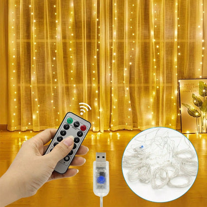 3/9M USB LED Curtain 8Modes Remote Control String Lights Holiday Wedding Fairy Garland Lights For Bedroom Living Room Decor