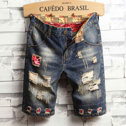 High Quality Men's Summer Holes Denim Shorts Jeans Men Straight Retro Shorts Jeans Men Knee Length Cowboy Jeans Shorts Size 40