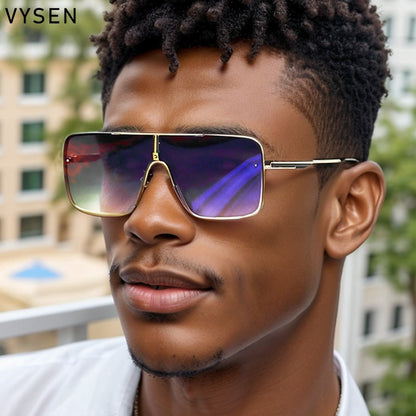 Óculos de sol quadrados oversized para homens, armação grande, 2025, design de marca de luxo, armação de metal, óculos de sol masculinos, óculos retrô