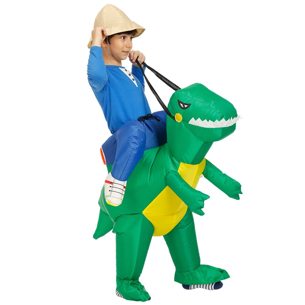 Child Adult Unisex Boy Girl Inflatable Green Dinosaur Cosplay Costume Kids Kindergarden Performance Halloween Carnival Party