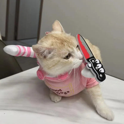 Fantasia de Gato para Cosplay para Cães e Gatos de Pequeno e Médio Porte Halloween Festa Fofa Gatinho Cachorrinho Macacão de Estimação Engraçado Pug Chihuahua Casaco de Sphynx