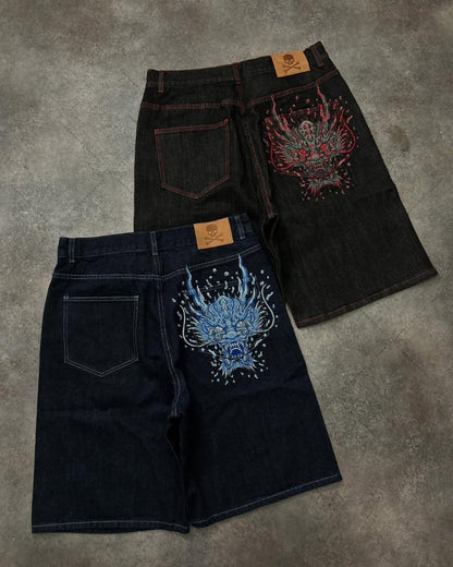 Trendy Streetwear Harajuku High Street Oversized Washing Denim Shorts Men Casual Retro Hip-hop Goth Loose Wide-leg Pants Women
