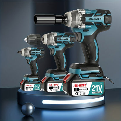 Chave de impacto elétrica sem escovas com carregador de lítio, ferramenta de reparo automotivo manual de alto torque, com soquetes, tipo pistola de impacto.