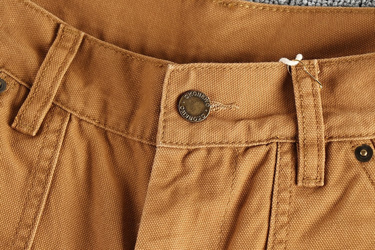 2025 Spring New American Retro Amekaji Heavyweight Woven Cargo Pants Men's Simple 100% Cotton Washed Straight Casual Trousers