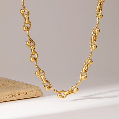 GANEMLY 316L Aço Inoxidável Metal Dourado Cor Contas Corrente Colar Pulseira Conjunto Para Mulheres Correntes Modernas Joias À Prova D'água Novo