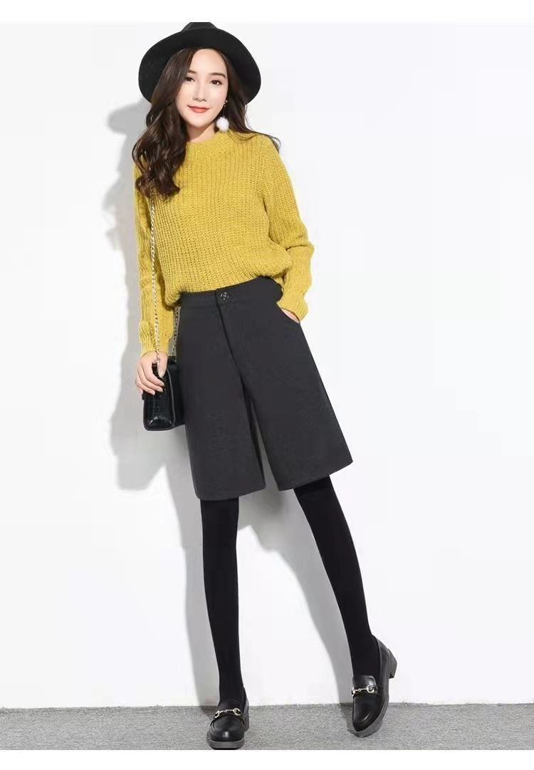 Women Clothing Autumn Winter Fashion Simplicity Woolen Cloth Trousers Female Appear Thin High Waist Loose Large Size Casual Pant