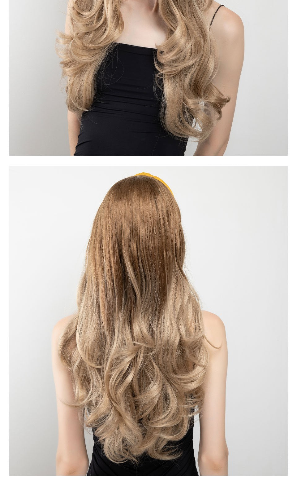 Peruca de Cabelo Sintético Longo Ondulado com Faixa Feminina Ombré Castanho Preto Loiro Cosplay Natural Resistente ao Calor Meia Peruca para Mulheres