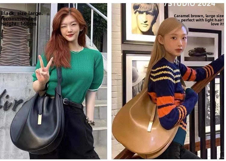 New Fashionable Women's Underarm Bag, Leather Riding Style Brown/Black Crossbody Bag Crescent Bag Travel Bag