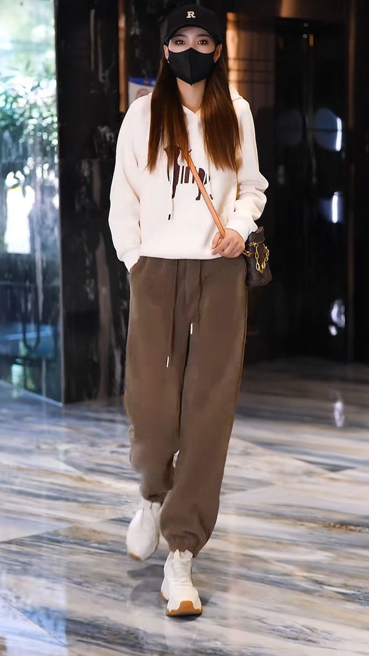 Solid Casual Thicken Women Corduroy Pants Lamb Fleece Padded Cashmere Warm Sweatpants Female Elastic Waist Soft Fur Trousers