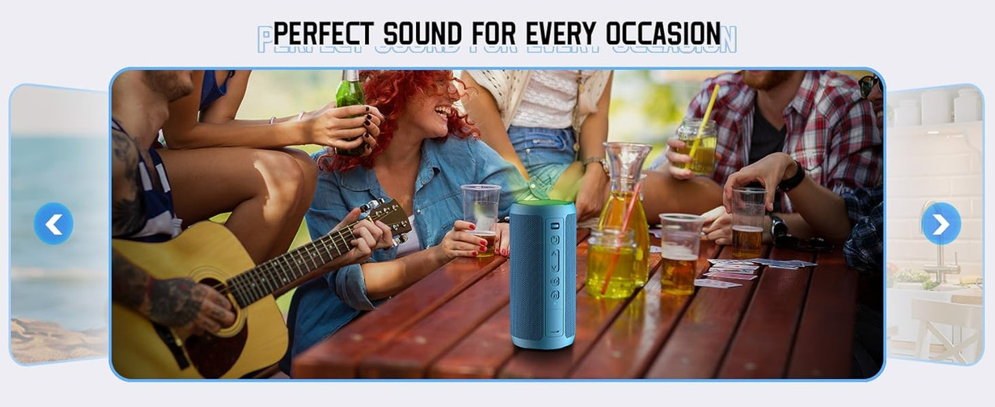 Caixa de Som Portátil Sem Fio Bluetooth 5.3 Ortizan, Graves Potentes, Luzes RGB, À Prova d'Água IPX7, TWS, Entrada AUX e Cartão TF, Ideias para Presente