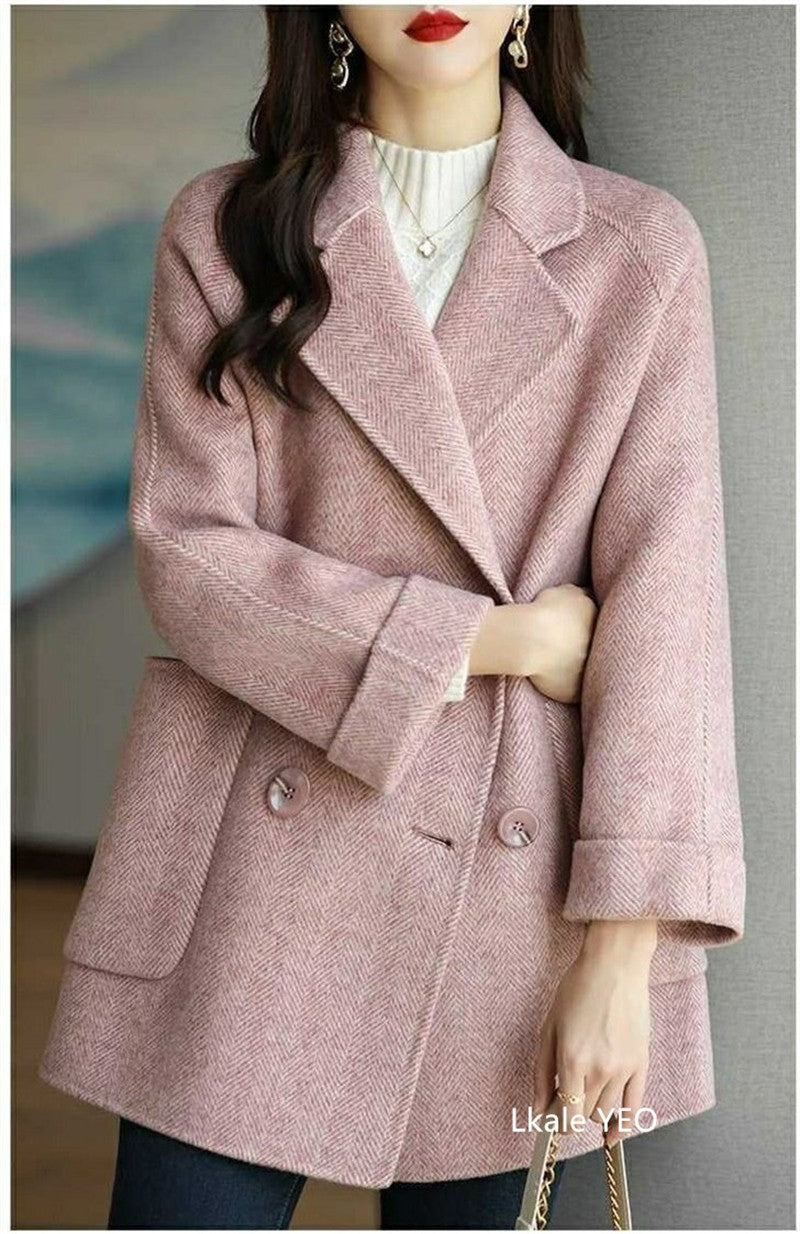 Ladies Woolen Jacket 2025 Autumn Winter Fashion Temperament Female Coat Long Sleeve Short Double-breasted Women Wool Overcoat