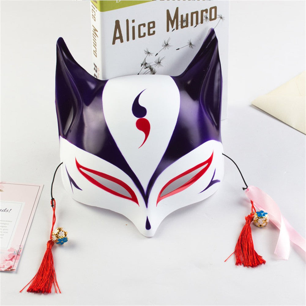New Fashion Anime Fox Mask Hand-Painted Half Face Cat Mask With Tassels Bell Halloween Masquerade Party Festival Cosplay Gift