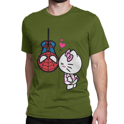 Men Women's Hello Kitty Love Spiderman Cartoon T Shirts Pure Cotton Clothes Vintage Short Sleeve Tees 4XL 5XL 6XL T-Shirts