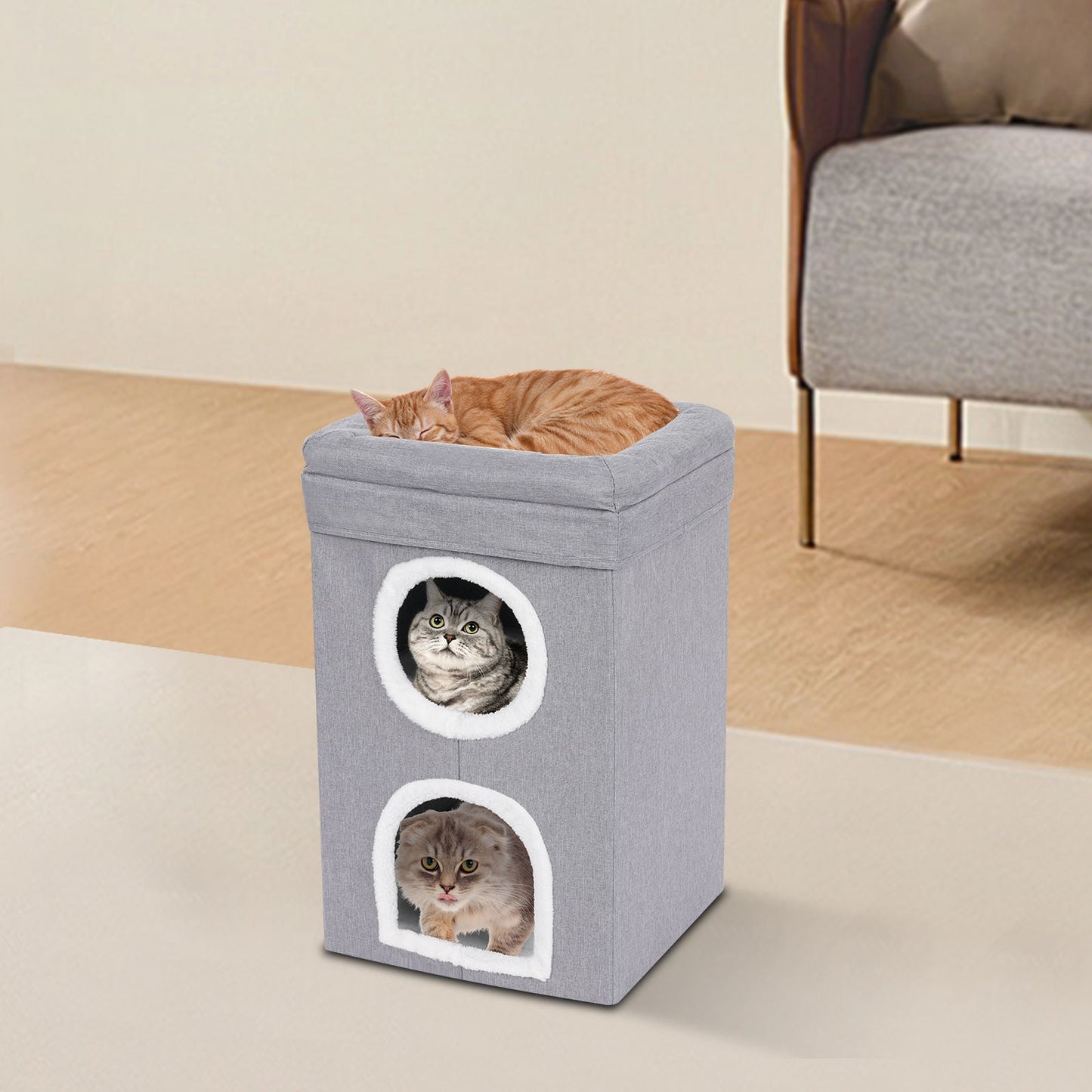Casa para Gatos, Cama Interna para Gatos, Apartamento Moderno e Fofo para Gatos, Ninho Dobrável para Gatos - Cinza?para Uso Doméstico, Pet Shop