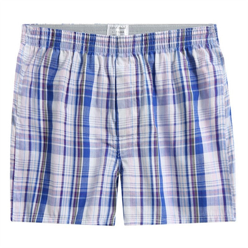 4Pcs Boxer Men Underwear Cotton Man Short Breathable Plaid Woven Shorts Boxer Male Underpants Plus Size Pajamas Sleep Bottoms