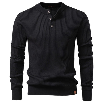 AIOPESON Men's Long Sleeve T-shirt Fall Winter Fashion Knit Slim Fit Polo Sweater Riibed Henry Collar Sweatershirt for Man