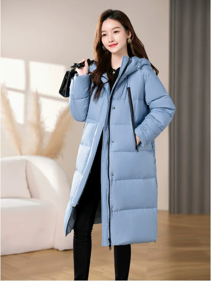 Women's Long Down Coat, White Duck Feather, 2024 Winter New Fashion Trendy Hooded Thickened Warm Bread Coat.