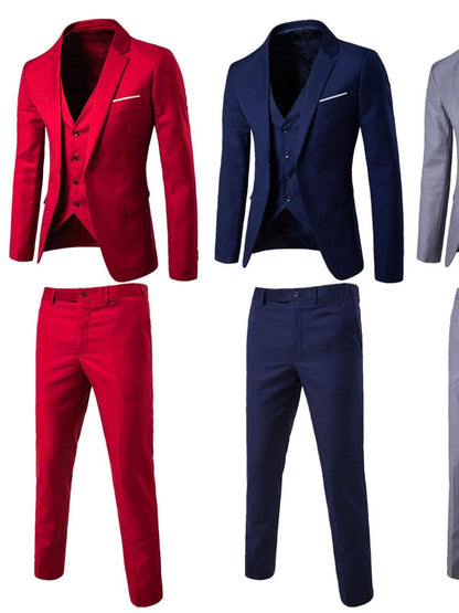 3pcs Suit Men Slim Formal Suit Solid Color Vest Pants Set 3 Piece Mens Suit Business Suit costume homme ?????? ???????