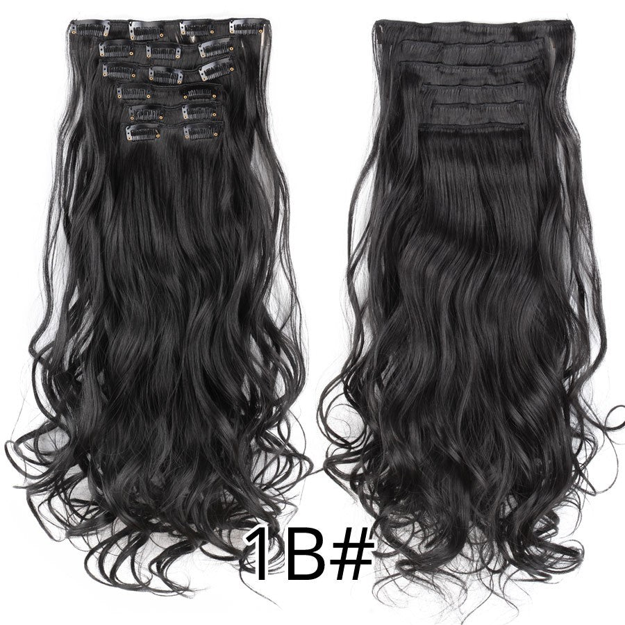 22 Polegadas Sintético Cabelo Liso Longo 16 Clipes 6 Peças/Conjunto Apliques de Cabelo Loiro Preto Resistente ao Calor Para Mulheres