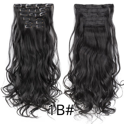 22 Polegadas Sintético Cabelo Liso Longo 16 Clipes 6 Peças/Conjunto Apliques de Cabelo Loiro Preto Resistente ao Calor Para Mulheres