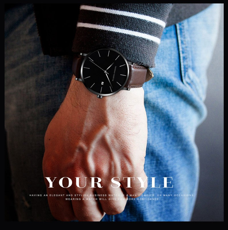 Classic Bauhaus Design Men Watch Dark Blue  Japan Quartz Waterproof Stainless Steel Fashion Business Calendar Ultra Thin Watches