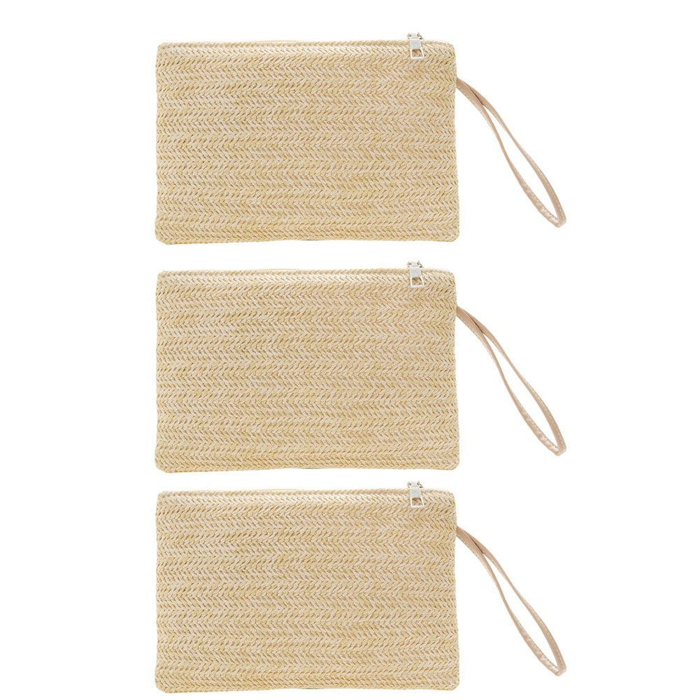 Women Girls Fashion Clutch Solid Straw Wristlet Bag Ladies Beach Summer Handbags Purse Daily Money Coin Phone Card Bag
