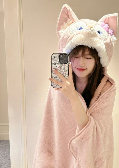 2025 Disney Lina Bell Cobertor com Capuz Desenho Animado Anime Manta Engrossada de Flanela para Dormir, Soneca, Uso Interno, Quente, Costurada, Presentes para Meninas