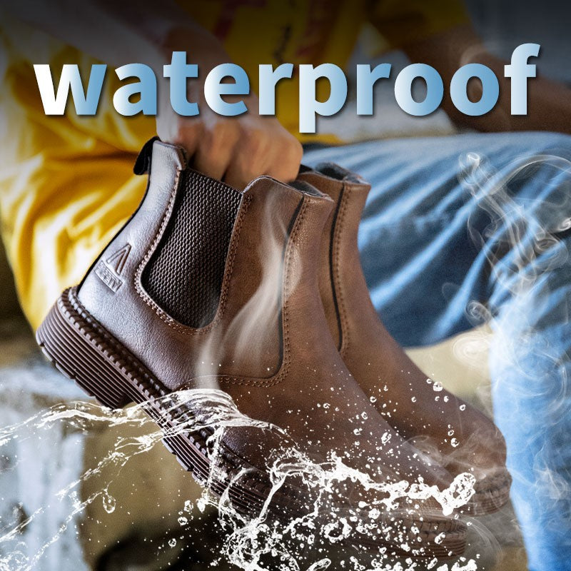 Sapatos de Segurança Impermeáveis Masculinos com Biqueira de Aço Botas de Couro Calçado Masculino Sapatos de Trabalho Indestrutíveis para Construção Marrom