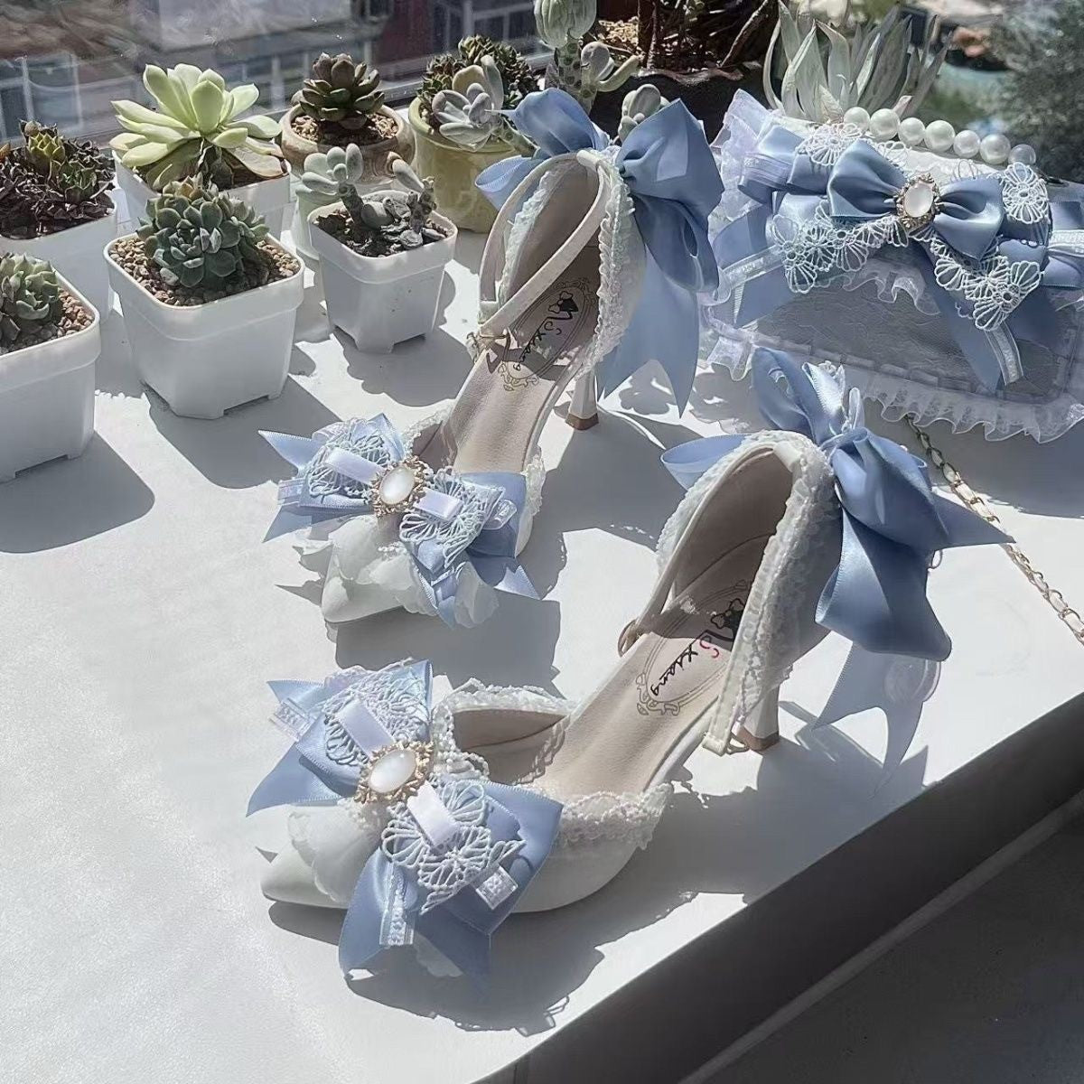 Elegant Woman's Heeled Shoes, Blue Matching Bag and Shoes, Y2K High Heels, Elegant Women's Shoes, 2000S Heels, Wedding Shoes, Lolita Heel