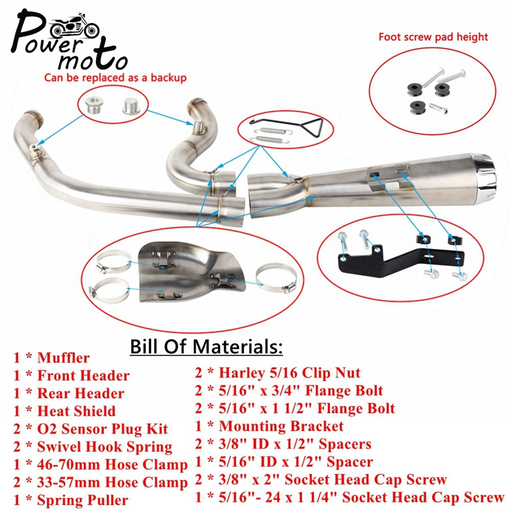 For Harley Softail Low Rider S ST EI Diablo Street Bob 2018-up 2-into-1 Motorcycle Complete Full System Exhaust Pipe Muffler