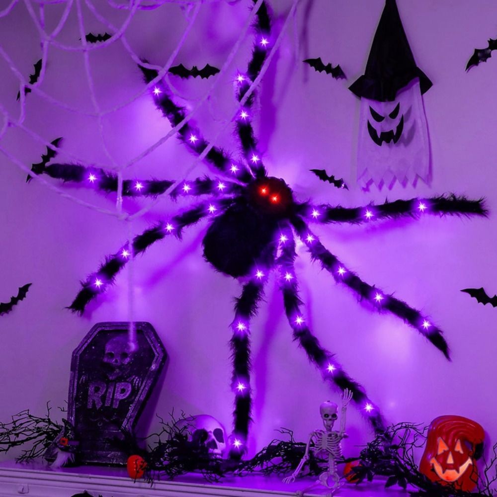 8 Modes Halloween Spider Web Lights Glow Waterproof LED Spider Net Triangle Hanging Scary Giant Spider Party