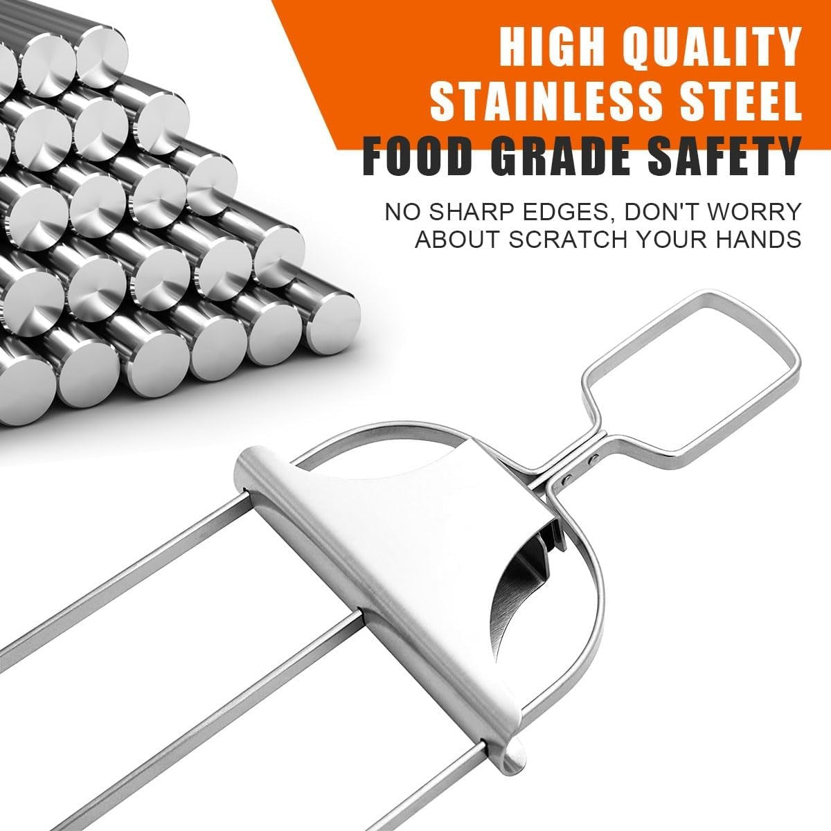 3Pcs Skewer Sticks Kabob Sticks for Grilling 14'' 3 Way Grill Skewers Metal Barbecue Skewers with Push Rod Sliders BBQ Accessory