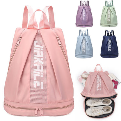 Mochila esportiva, bolsa de viagem leve, compartimento independente para sapatos, múltiplos zíperes, grande capacidade de armazenamento, com estampa de letras