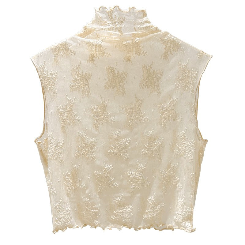 2024 New Lace Svel Mo Collar Top Women's Inner Wear f High Collar ort Length Base irt Korean Sle Commute Wind