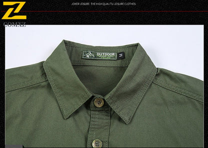 New Men's Work Shirt Casual Retro 100% Cotton Short Sleeve Flying Cargo Shirt Men's Summer Fishing Hunting Multi Pocket Shirt