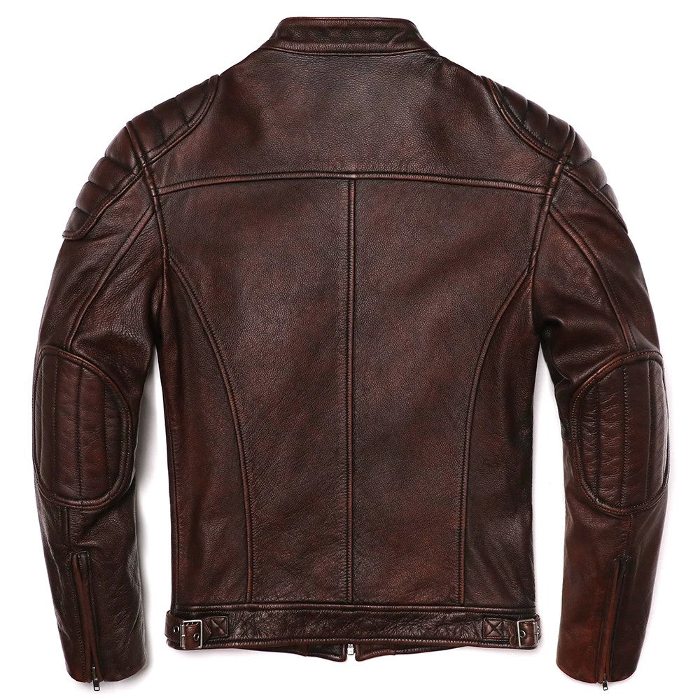 2025 Vintage Brown Genuine Leather Jacket Real Natural Cowhide Men Motorcycle Biker Coat Mens Slim Calf Skin Coat
