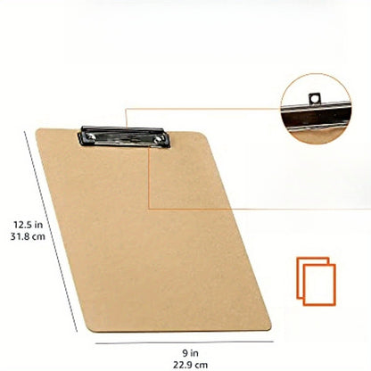 Basics Hardboard Office Clipboard Wooden file board clamp Writing pad for office memo folder- 1-Pack