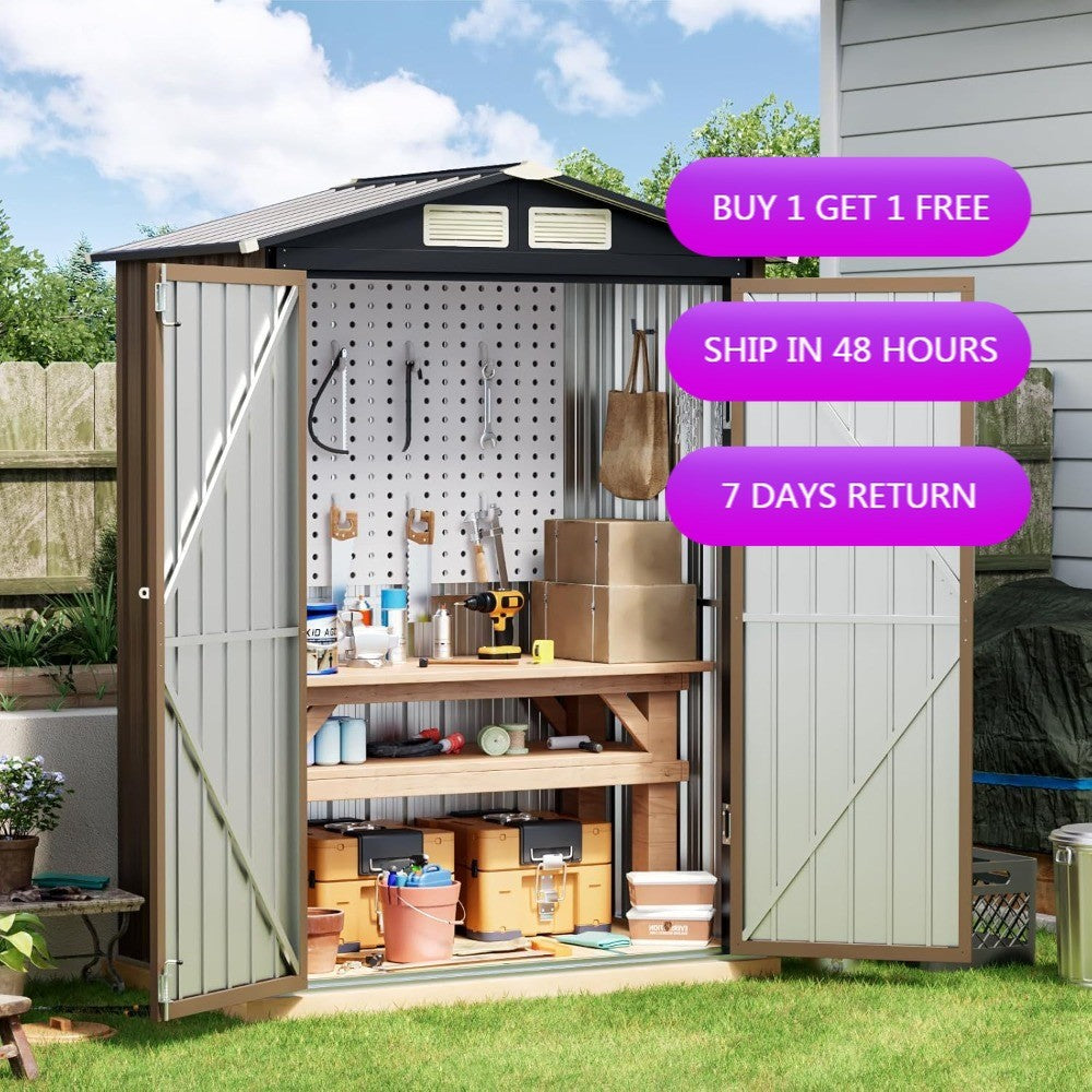 Durable Steel Outdoor Storage Shed, 5x3FT, Secure Locking, Ideal for Garden, Patio, and Utility Needs