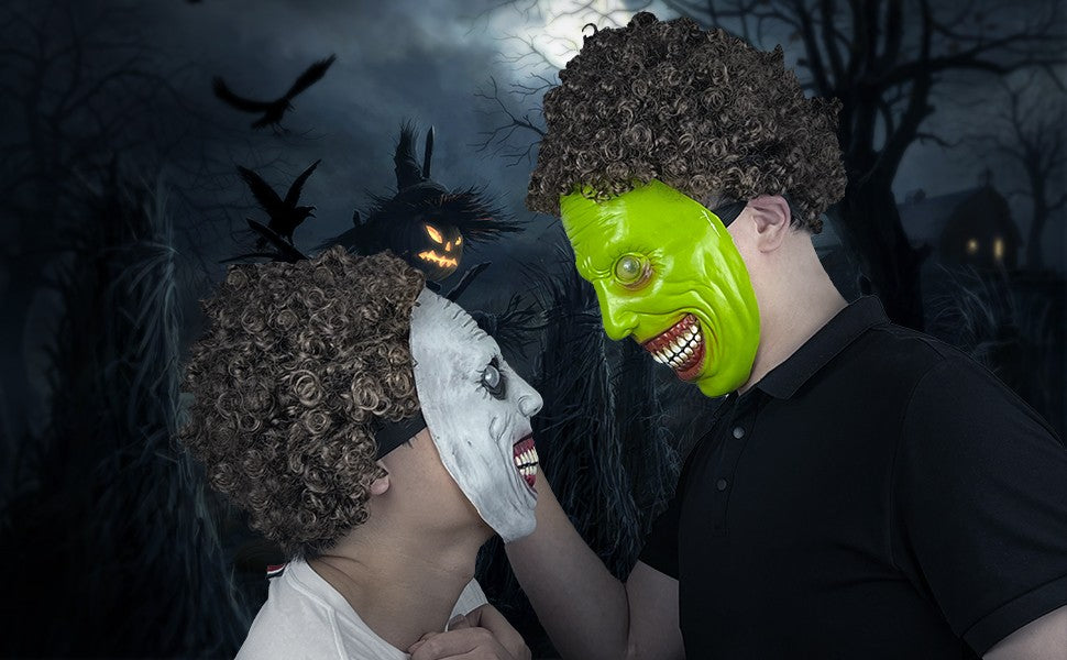 Scary Demon Halloween Mask Creepy White Face Cover Cosplay Prop for Haunted House Horror Party Costume Dress Up