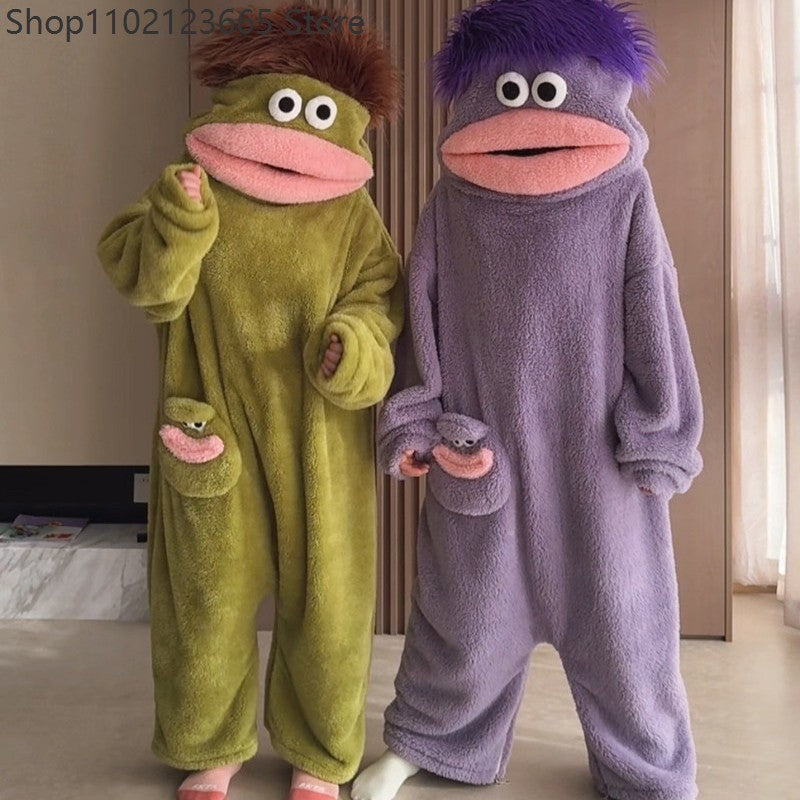 Generic Big Mouth Monster Onesie Pajamas Winter Thick Coral Fleece Ugly Cute Funny Warm Loungewear For Adults Cosplay Jumpsuit