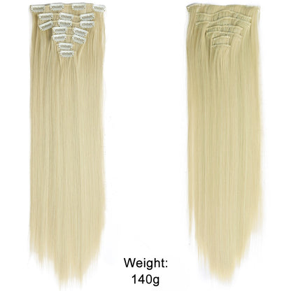7Pcs/Set 16 Clips Hair Extension Black Long Straight Natural Hair Ombre Hairpiece Heat Resistant Fiber For Women Hairstyle